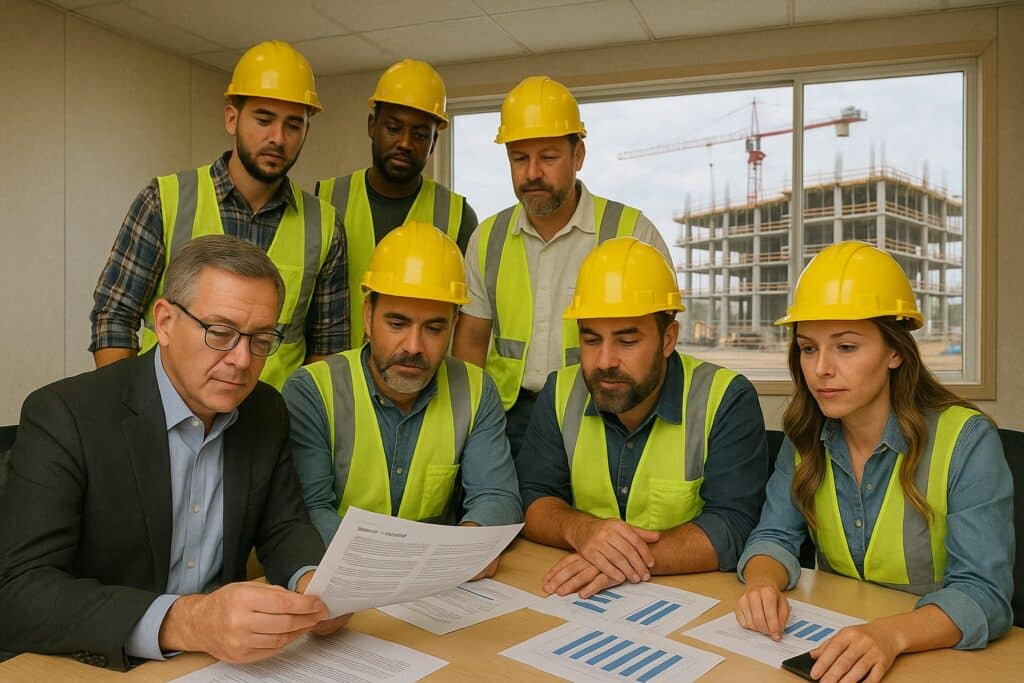 Owner and construction management team review reports