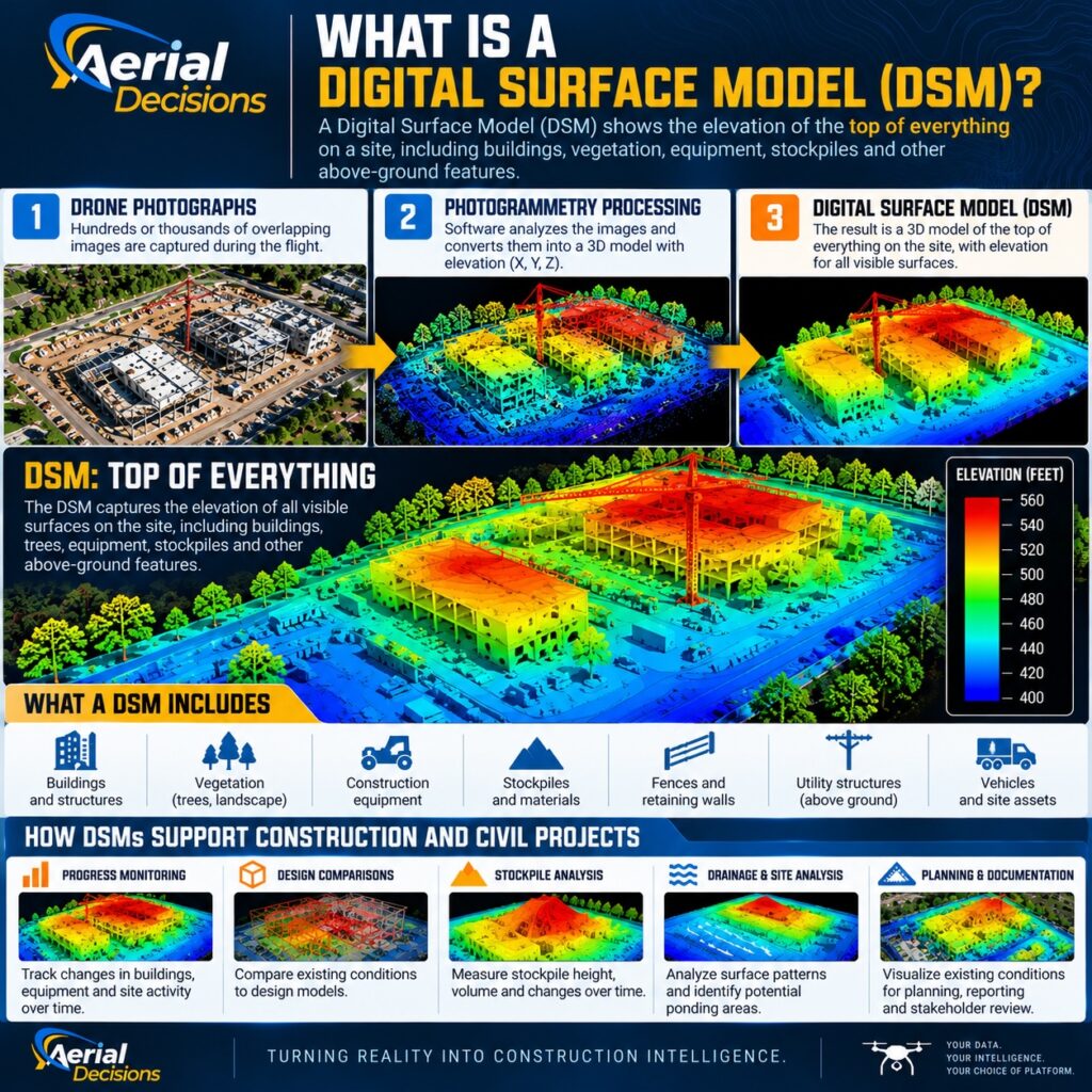 What is a Digital Surface Model (DSM) in construction?